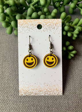 Smiley Face Dangle Earrings-Handmade